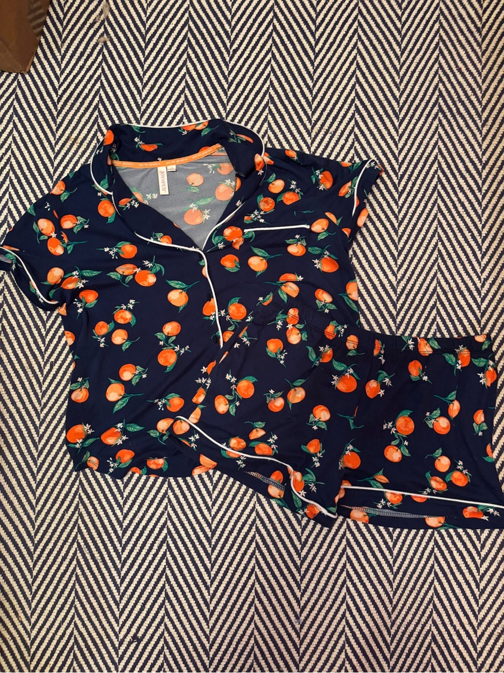 Joyspun Navy Orange Print Short Pajama Set